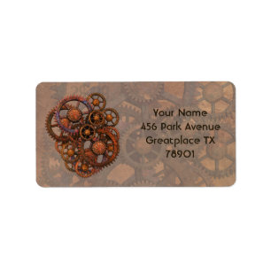 Steampunk Rusty Metal Gears With Shadows Label