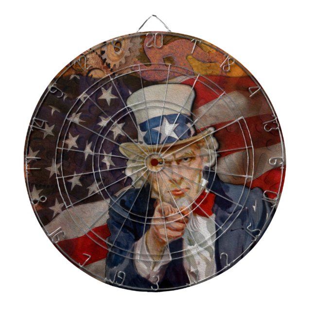 Steampunk Sam Patriotic US Flag Design Dartboard (Front)