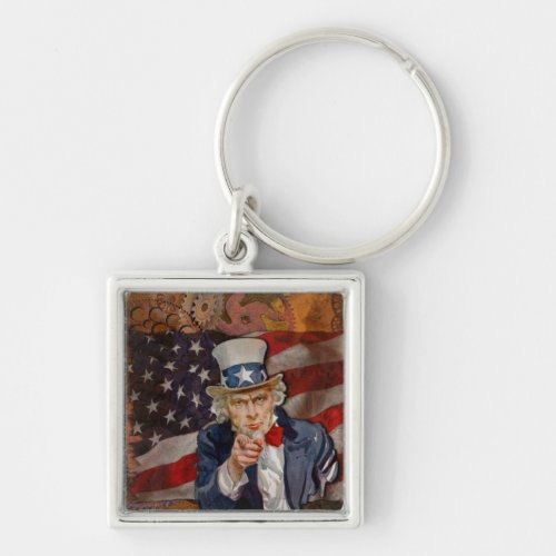 Steampunk Sam Patriotic US Flag Design Keychain