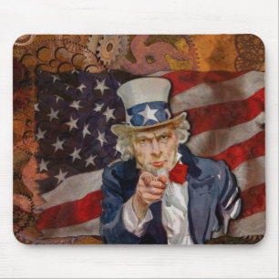 Steampunk Sam Patriotic US Flag Design Mouse Pad