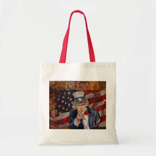 Steampunk Sam Patriotic US Flag Design Tote Bag