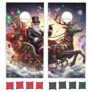 Steampunk Santa/Christmas snowy Cornhole Set