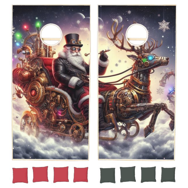 Steampunk Santa/Christmas snowy Cornhole Set (Set)