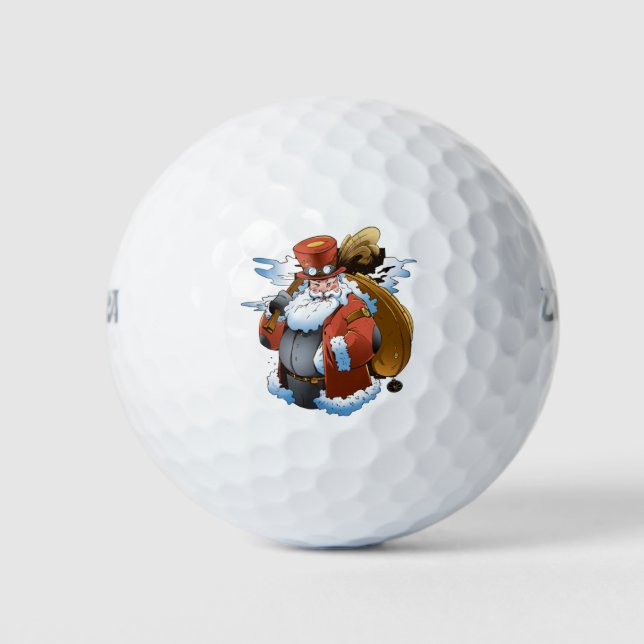 Steampunk Santa Christmas Vintage Style Golf Balls (Front)