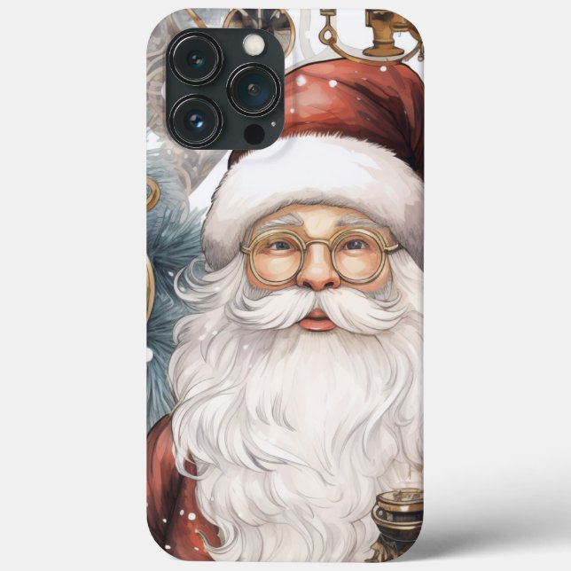 Steampunk Santa Claus Clock Work and Snowy Trees Case-Mate iPhone Case (Back)