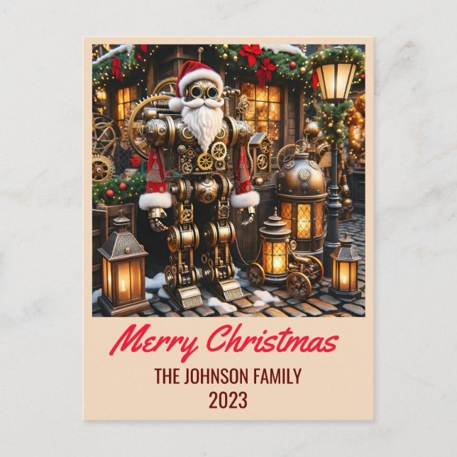Steampunk Santa Claus - Merry Christmas Holiday Postcard (Front)