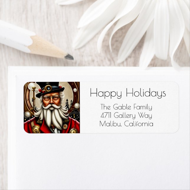 Steampunk Santa Claus Return Address  Label (Insitu)