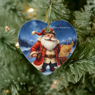 Steampunk Santa Claus – Vintage Christmas Adventur Ceramic Ornament