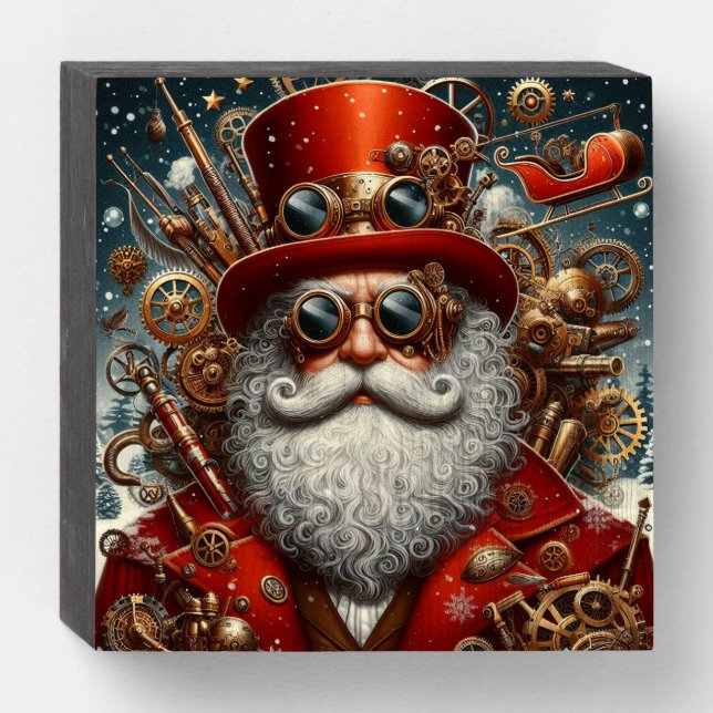Steampunk Santa: Industrial Festivities Wooden Box Sign (Front Horizontal)