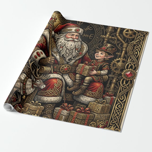 Steampunk Santa’s Workshop  Wrapping Paper (Unrolled)