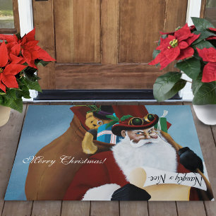 Steampunk Santa Victorian Christmas Fantasy Art Doormat