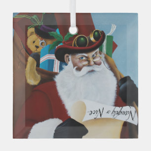 Steampunk Santa Victorian Christmas Fantasy Art Glass Ornament