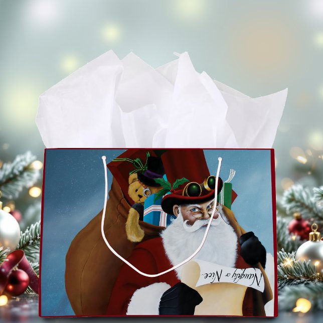 Steampunk Santa Victorian Christmas Fantasy Art Large Gift Bag (Creator Uploaded)