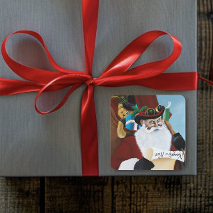 Steampunk Santa Victorian Christmas Fantasy Art Square Sticker