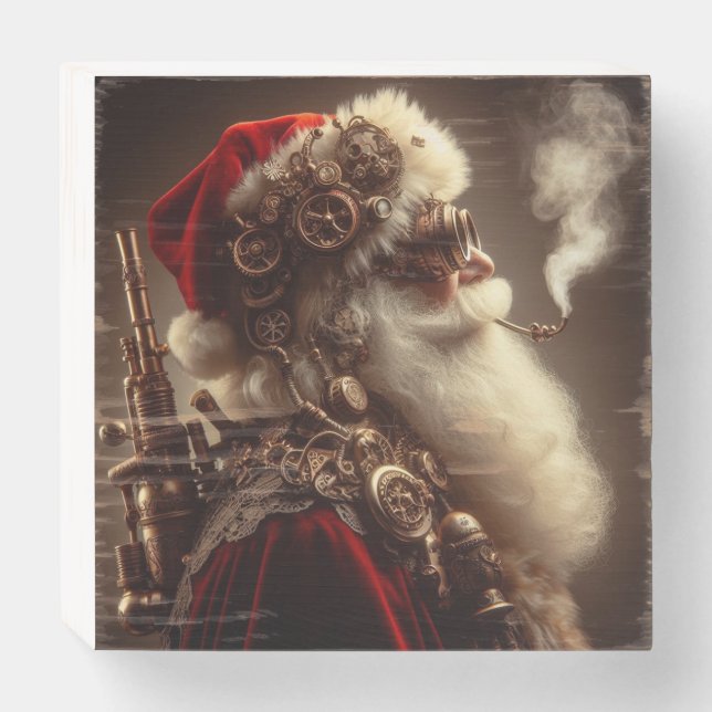 Steampunk Santa's Pipe Dream Wooden Box Sign (Front Horizontal)