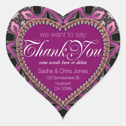 Steampunk Sassy Pink Thank You Love Heart Stickers