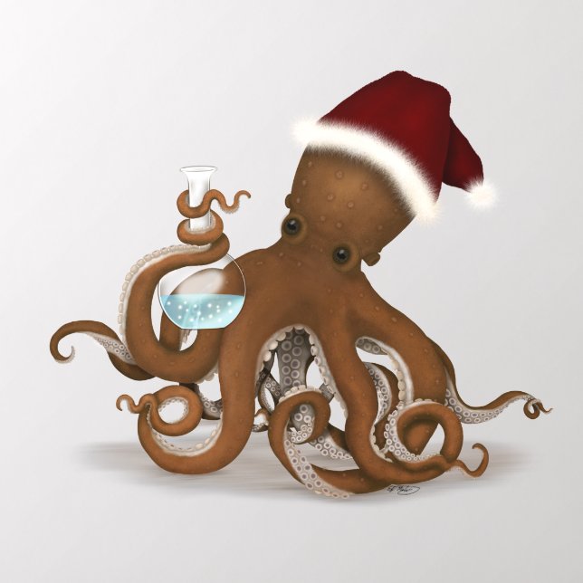 Steampunk Science Octopus with Santa Hat Christmas Wall Decal (Insitu 2)