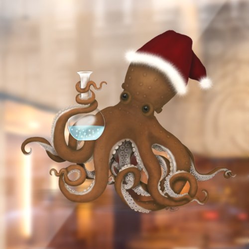 Steampunk Science Octopus with Santa Hat Christmas Window Cling