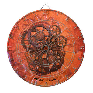 Steampunk Scifi Gears Orange 19th Century Machine Dart Board