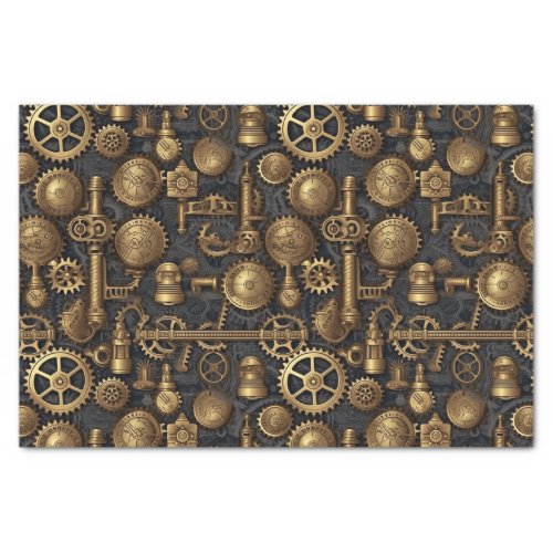 Steampunk screws and gears pattern tissue paper
