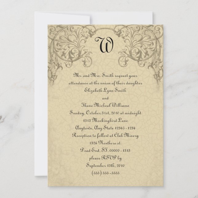 Steampunk Scroll Monogram Wedding Invitation (Front)