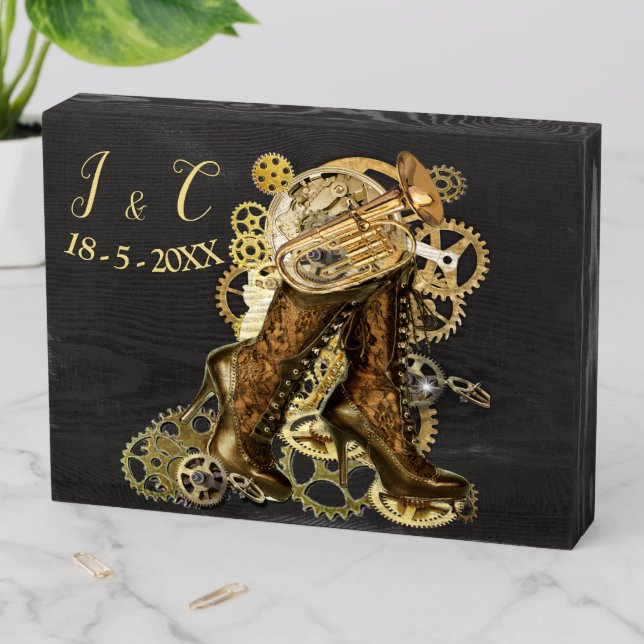 Steampunk Sculpture Wooden Box Sign (In Situ Horizontal)