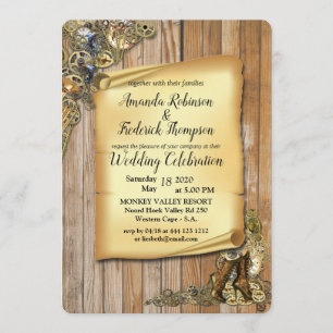 Steampunk Sculptures on Wood Invitation