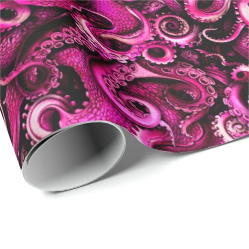Steampunk Sea Life Pink Octopus Tentacles Wrapping Paper
