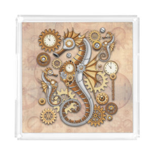 Steampunk Seahorse Vintage Surreal Art   Acrylic Tray