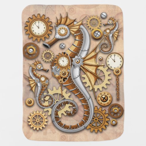 Steampunk Seahorse Vintage Surreal Art Baby Blanket