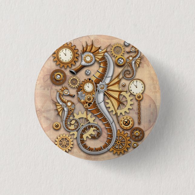 Steampunk Seahorse Vintage Surreal Art  Button (Front)