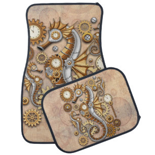Steampunk Seahorse Vintage Surreal Art Car Floor Mat