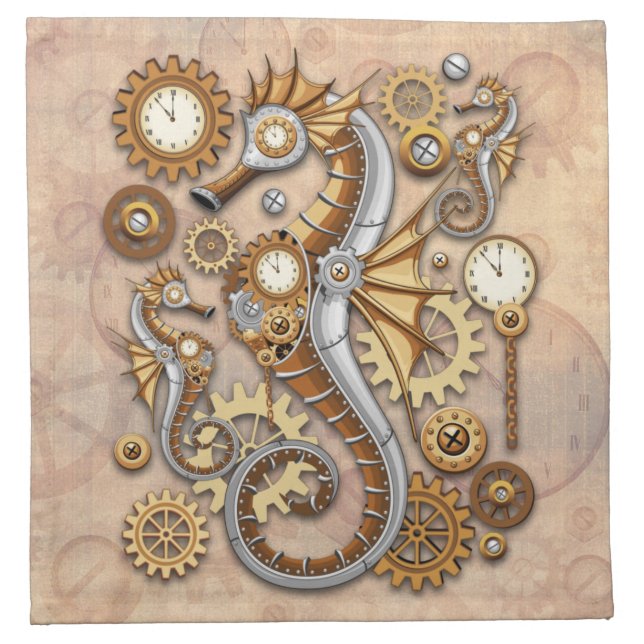 Steampunk Seahorse Vintage Surreal Art  Cloth Napkin (Front)