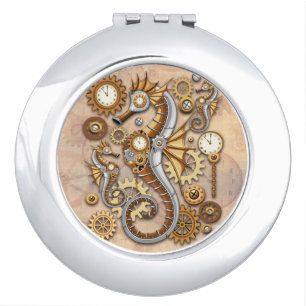 Steampunk Seahorse Vintage Surreal Art Compact Mirror