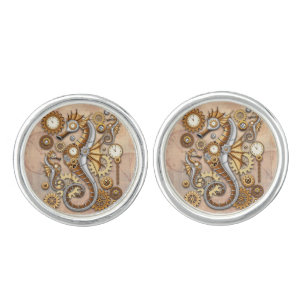 Steampunk Seahorse Vintage Surreal Art   Cufflinks