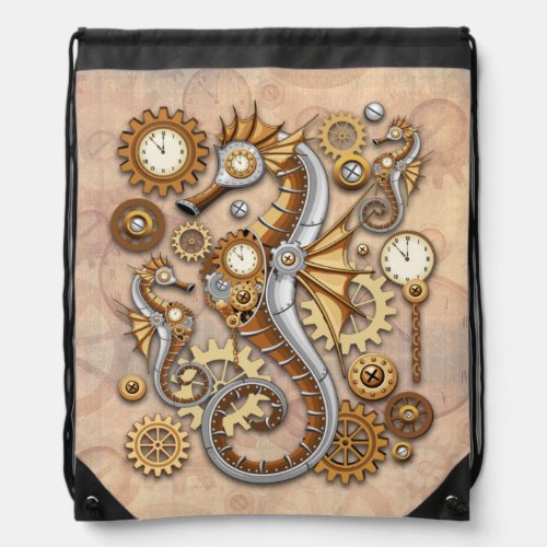 Steampunk Seahorse Vintage Surreal Art  Drawstring Bag