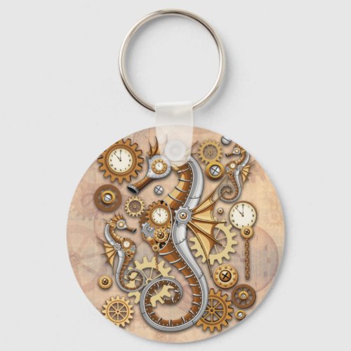 Steampunk Seahorse Vintage Surreal Art  Keychain