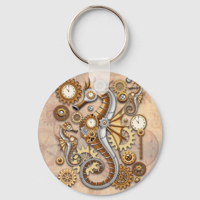 Steampunk Seahorse Vintage Surreal Art  Keychain (Front)