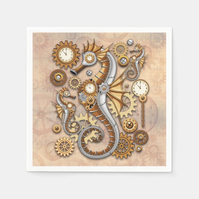 Steampunk Seahorse Vintage Surreal Art  Napkins (Front)