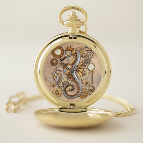 Steampunk Seahorse Vintage Surreal Art  Pocket Watch