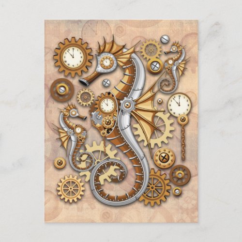 Steampunk Seahorse Vintage Surreal Art  Postcard