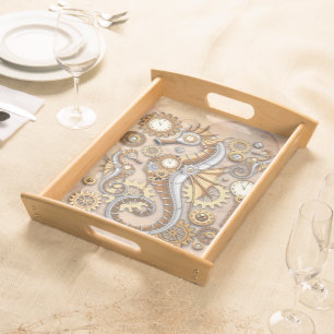 Steampunk Seahorse Vintage Surreal Art Serving Tray