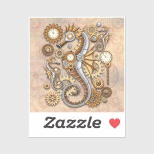 Steampunk Seahorse Vintage Surreal Art Sticker