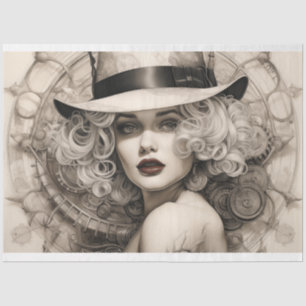 Steampunk Sepia Blonde Lady Decoupage Tissue Paper