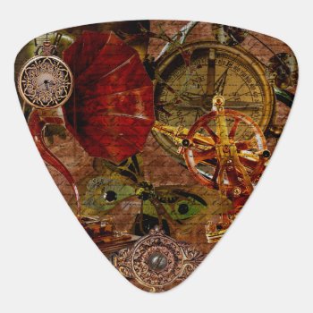 Steampunk Sextant & Compass & Gramophone Watch Guitar Pick by SterlingMoon at Zazzle