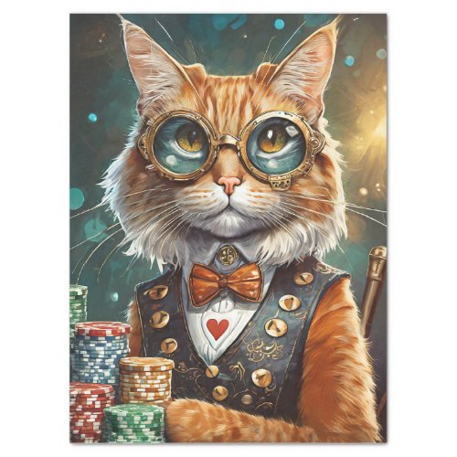 Steampunk Seymour Cat Deals Poker Tissue Paper