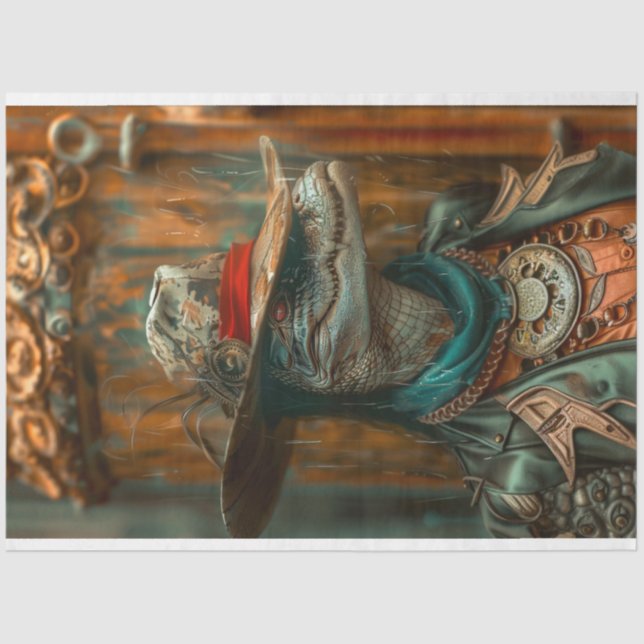 Steampunk Sheriff Alligator Decoupage Tissue Paper (Front)