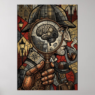 Steampunk Sherlock Holmes Stained Glass Art Poster