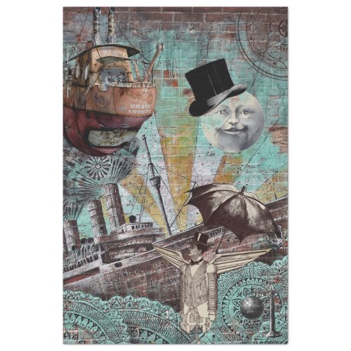 STEAMPUNK SHIPS WITH MOON MAN TISSUE PAPER