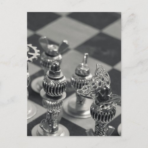 Steampunk Silver Chess Figure Pieces Postcard